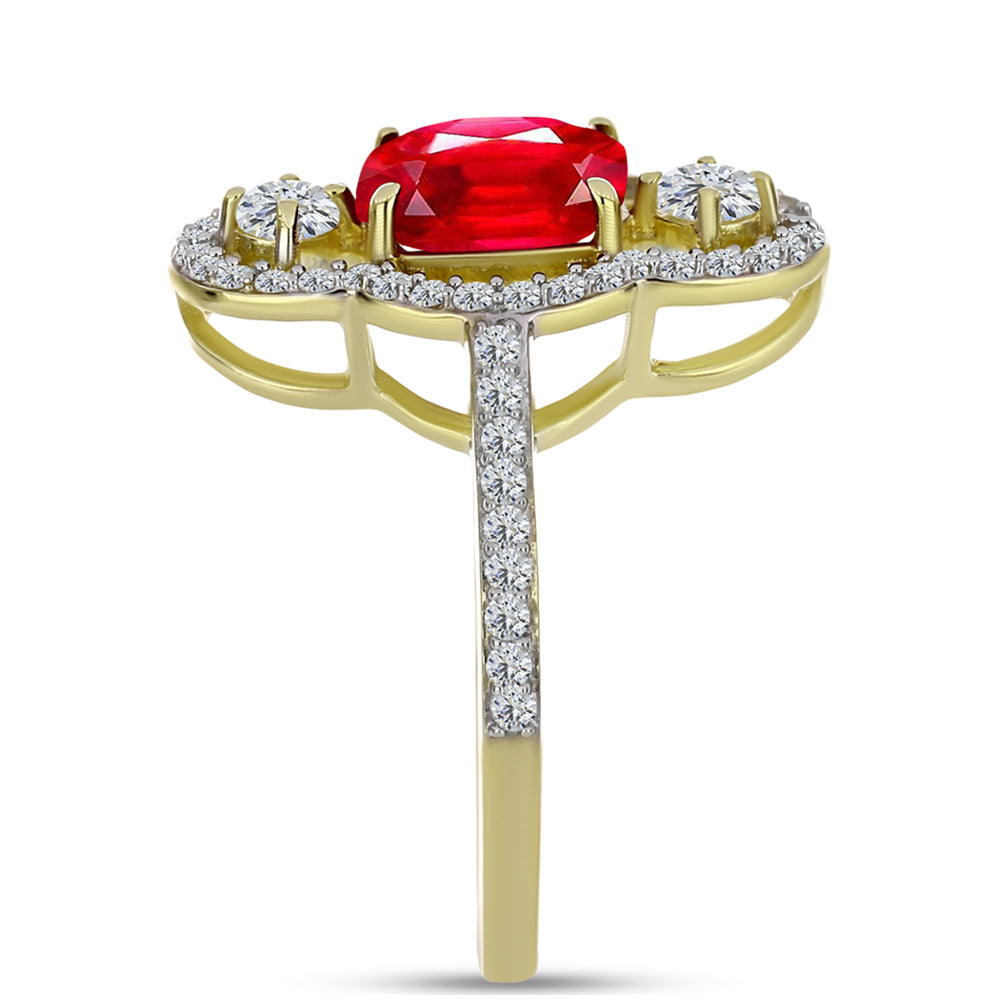 Arannyal Bevont Ezüst Gyűrű Vörös Acháttal és Fehér Topázzal