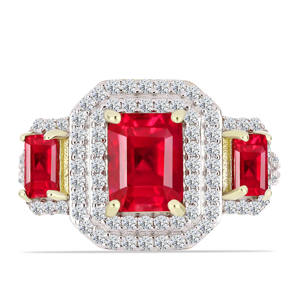 Arannyal Bevont Ezüst Gyűrű Vörös Acháttal és Fehér Topázzal 1 