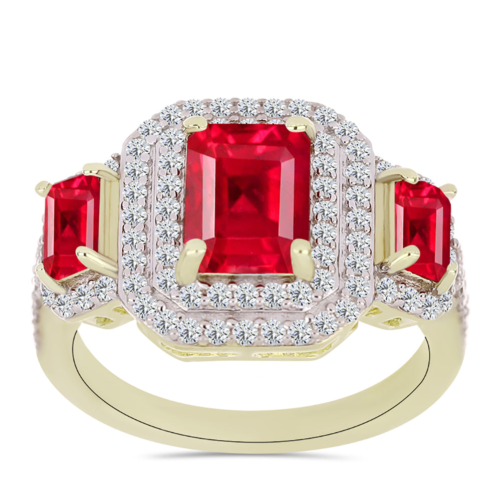 Arannyal Bevont Ezüst Gyűrű Vörös Acháttal és Fehér Topázzal