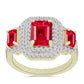 Arannyal Bevont Ezüst Gyűrű Vörös Acháttal és Fehér Topázzal