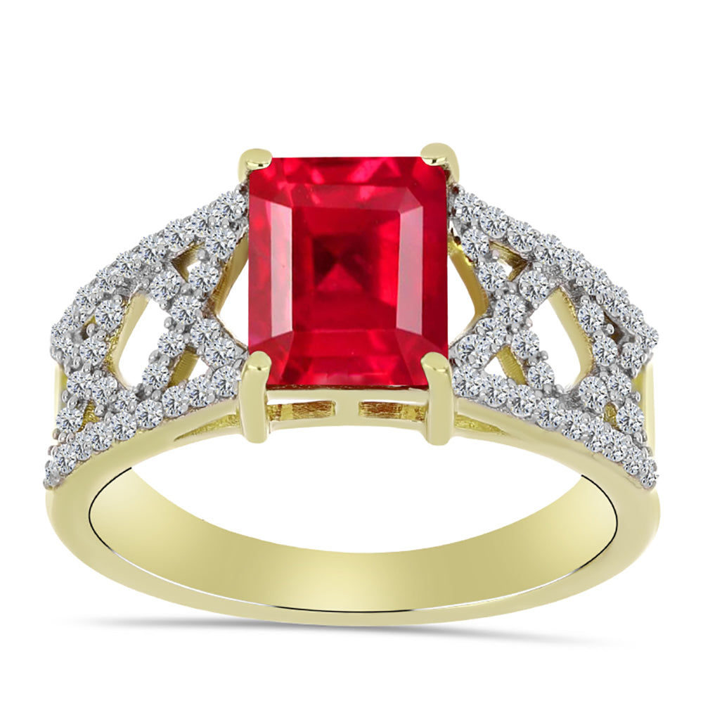 Arannyal Bevont Ezüst Gyűrű Vörös Acháttal és Fehér Topázzal 3 