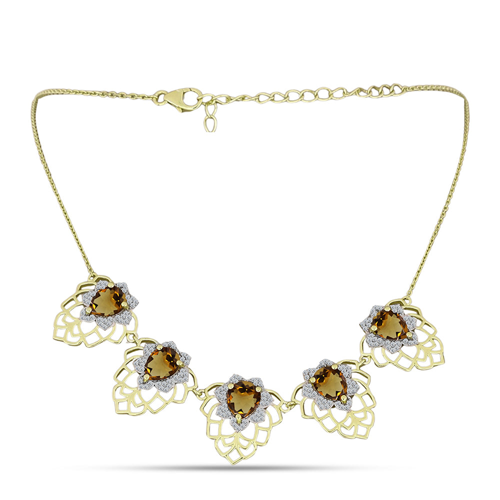 Arannyal Bevont Ezüst Nyaklánc Kognak Kvarccal és Fehér Topázzal 1 