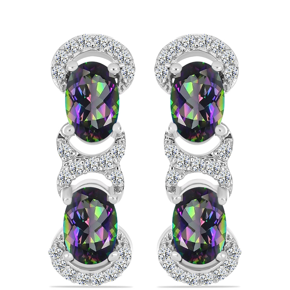 Ezüst Fülbevaló Brazil Misztikus Zöld Kvarccal és Fehér Topázzal 1 