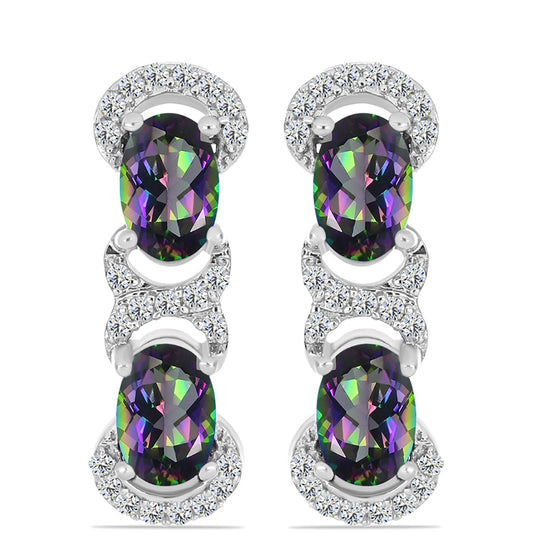 Ezüst Fülbevaló Brazil Misztikus Zöld Kvarccal és Fehér Topázzal