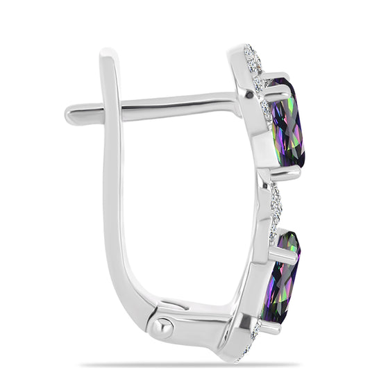 Ezüst Fülbevaló Brazil Misztikus Zöld Kvarccal és Fehér Topázzal