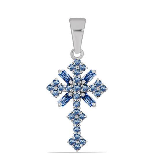 Kereszt Ezüst Medál Óceánkék Moissanite-tal