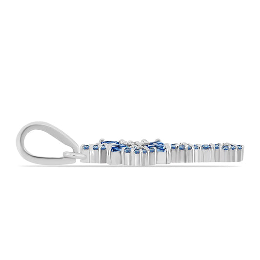 Kereszt Ezüst Medál Óceánkék Moissanite-tal