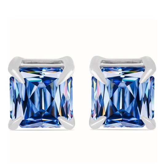 Ezüst Fülbevaló Óceánkék Moissanite-tal