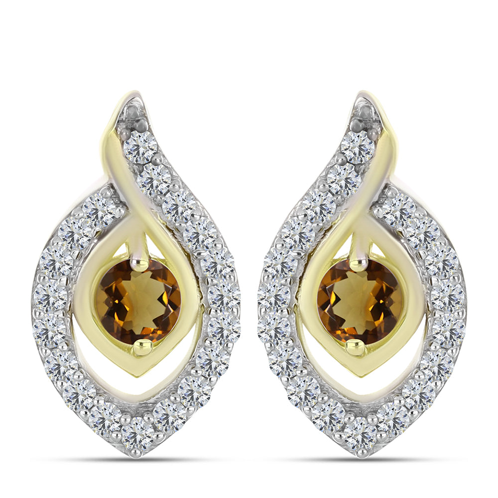 Arannyal Bevont Ezüst Fülbevaló Kognak Kvarccal és Fehér Topázzal 1 