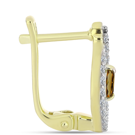 Arannyal Bevont Ezüst Fülbevaló Kognak Kvarccal és Fehér Topázzal