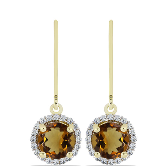 Arannyal Bevont Ezüst Fülbevaló Kognak Kvarccal és Fehér Topázzal
