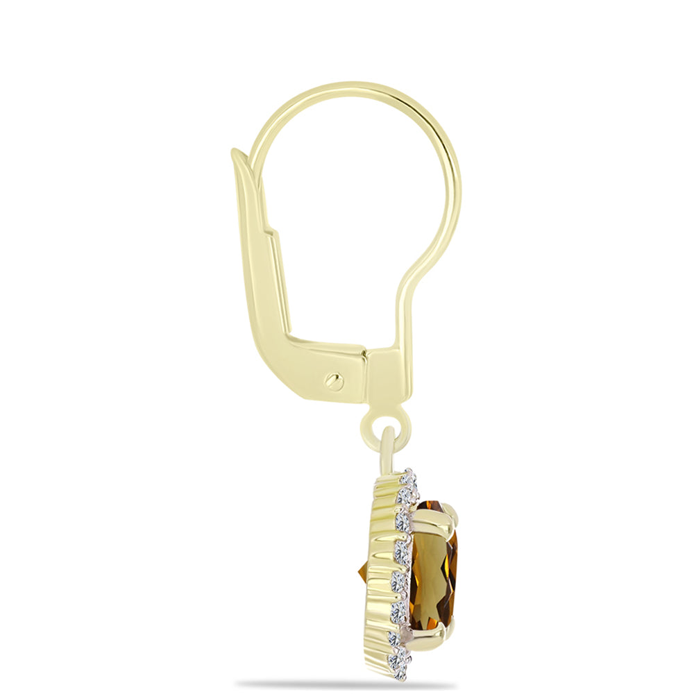 Arannyal Bevont Ezüst Fülbevaló Kognak Kvarccal és Fehér Topázzal