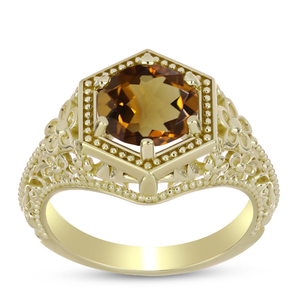 Arannyal Bevont Ezüst Gyűrű Kognak Kvarccal