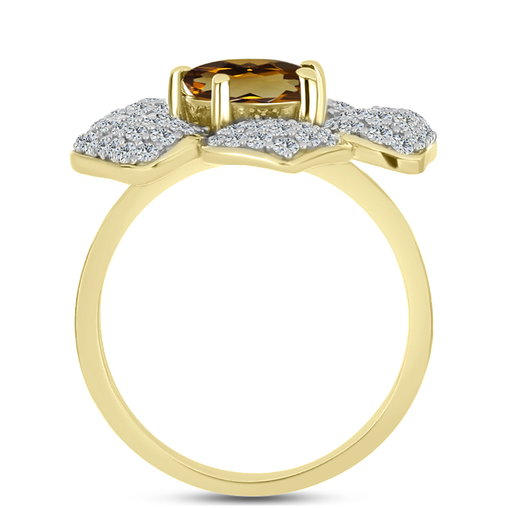 Arannyal Bevont Ezüst Gyűrű Kognak Kvarccal és Fehér Topázzal