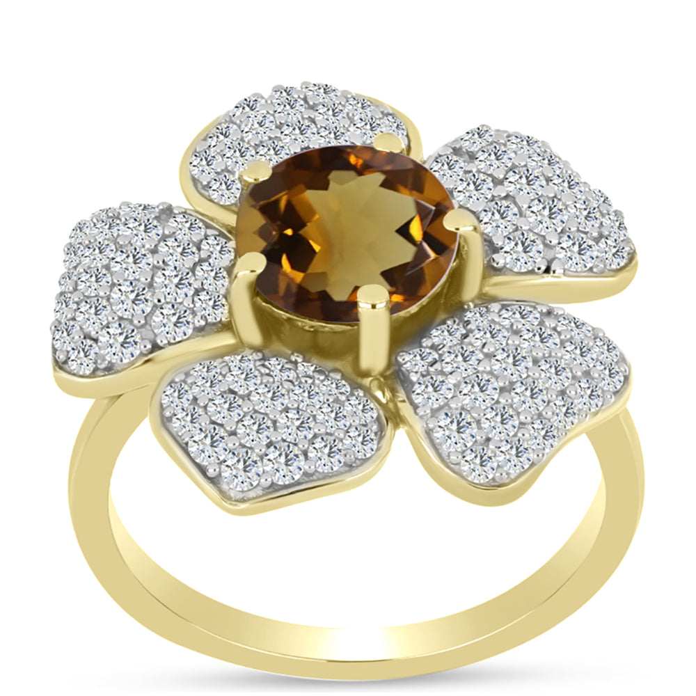Arannyal Bevont Ezüst Gyűrű Kognak Kvarccal és Fehér Topázzal