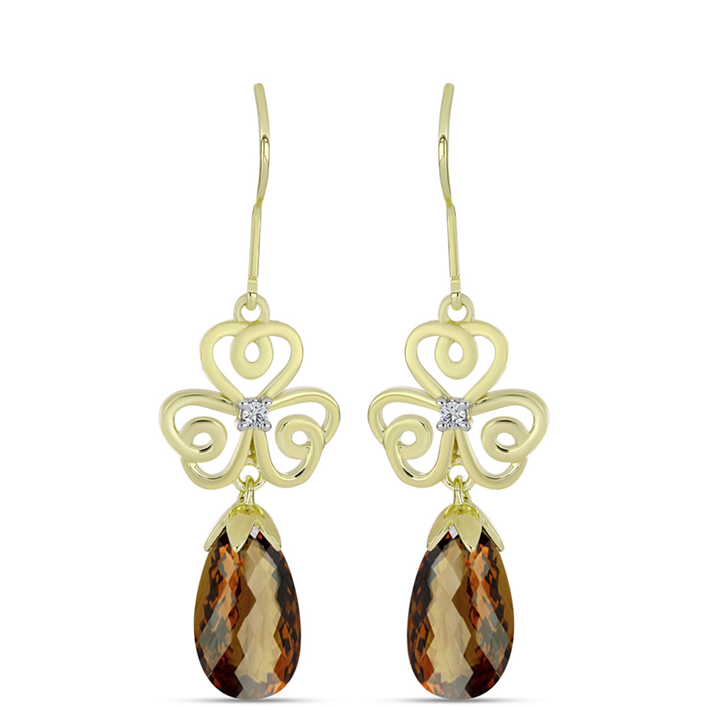 Arannyal Bevont Ezüst Fülbevaló Kognak Kvarccal és Fehér Topázzal