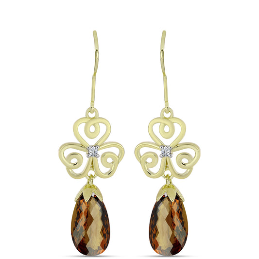 Arannyal Bevont Ezüst Fülbevaló Kognak Kvarccal és Fehér Topázzal