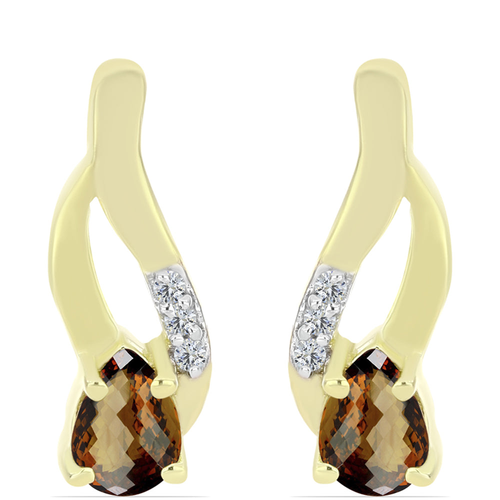 Arannyal Bevont Ezüst Fülbevaló Kognak Kvarccal és Fehér Topázzal 1 