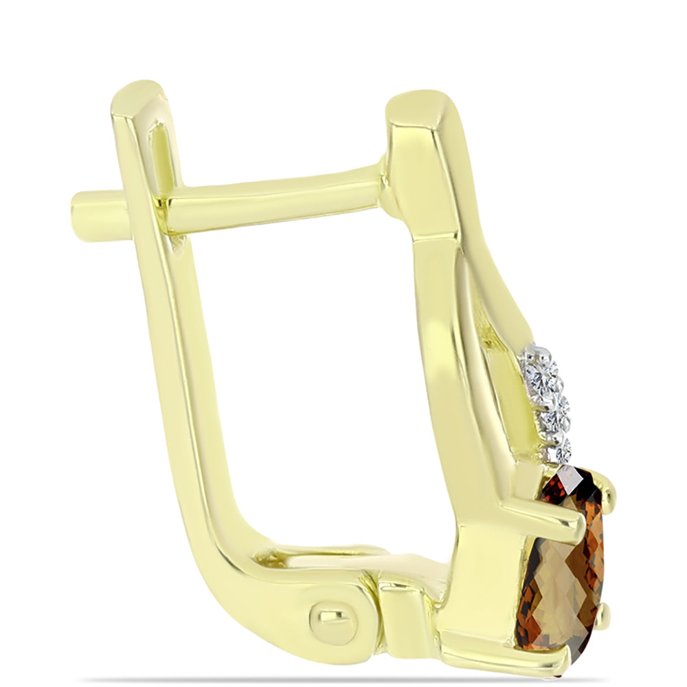 Arannyal Bevont Ezüst Fülbevaló Kognak Kvarccal és Fehér Topázzal