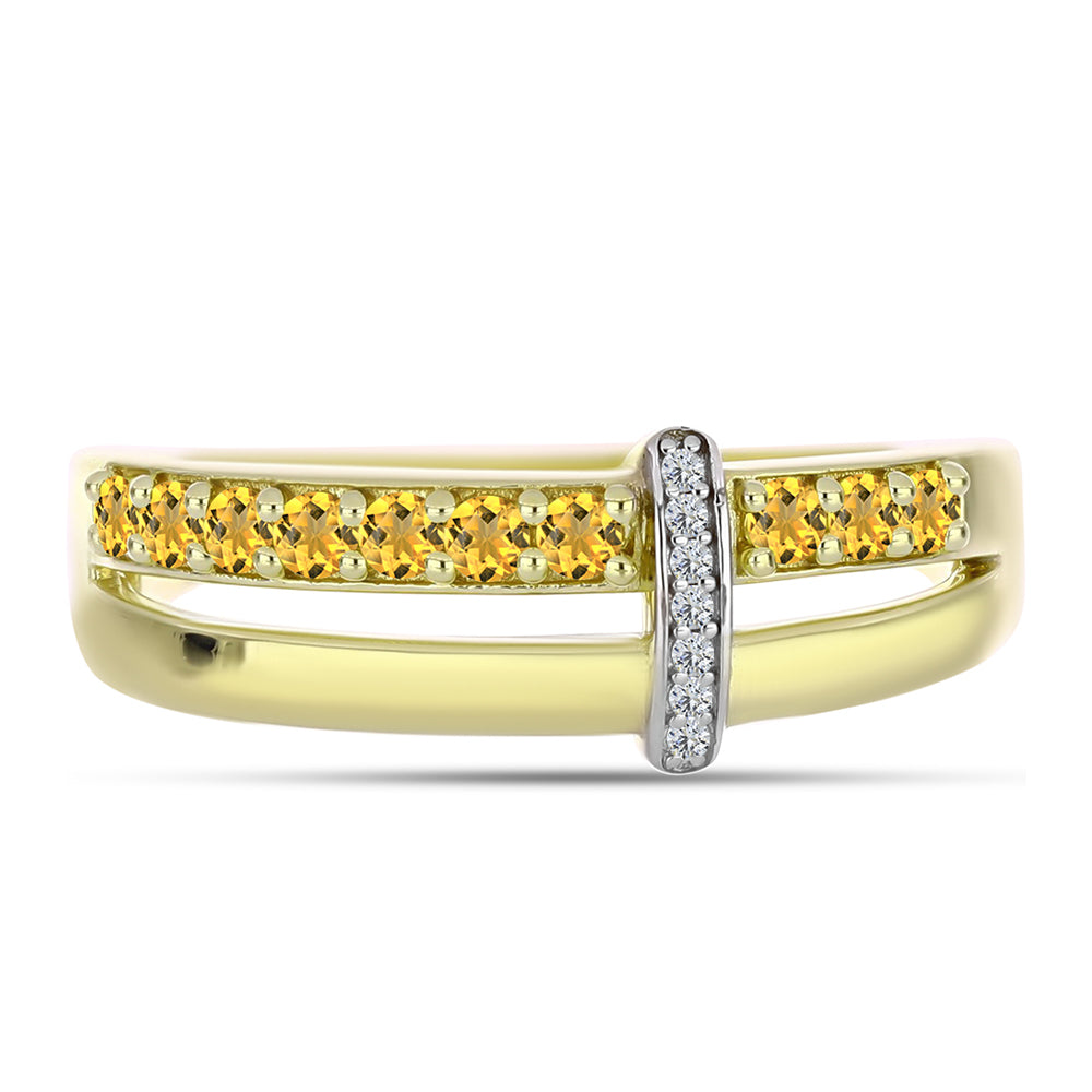 Arannyal Bevont Ezüst Gyűrű Kognak Kvarccal és Fehér Topázzal