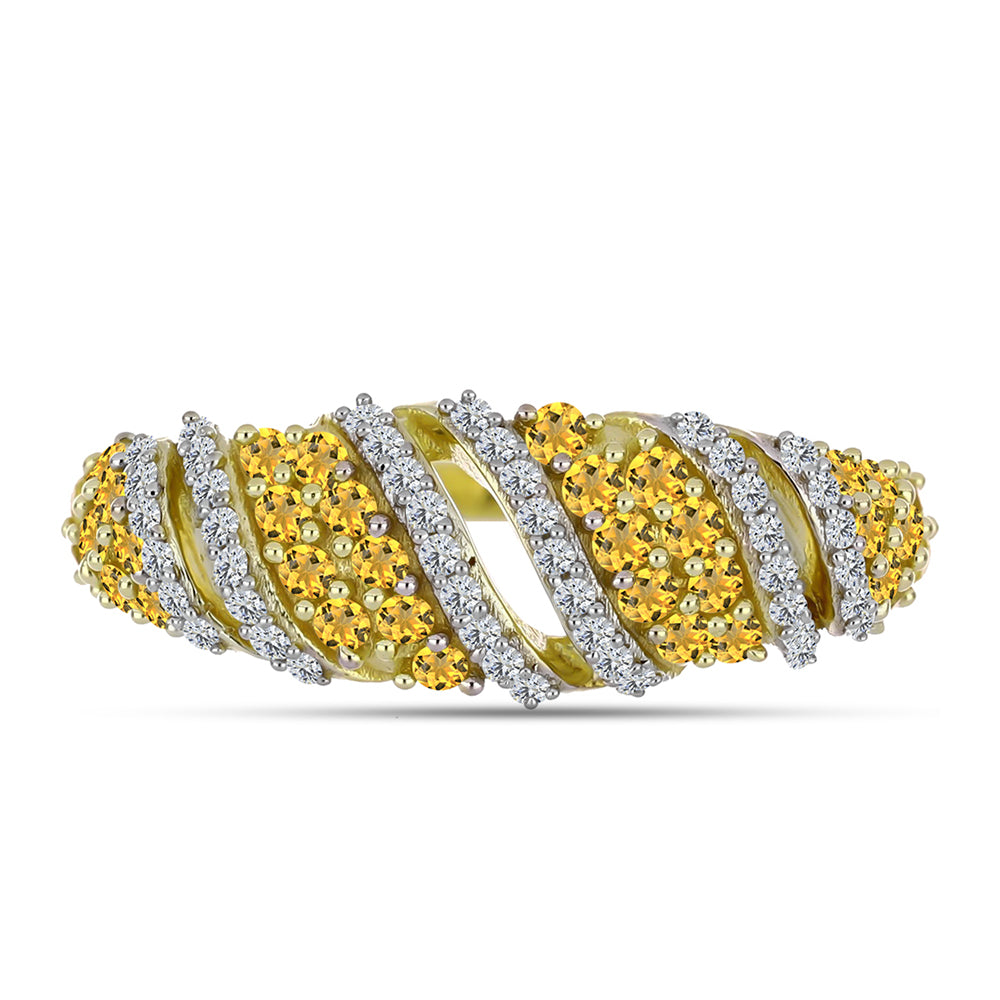 Arannyal Bevont Ezüst Gyűrű Kognak Kvarccal és Fehér Topázzal