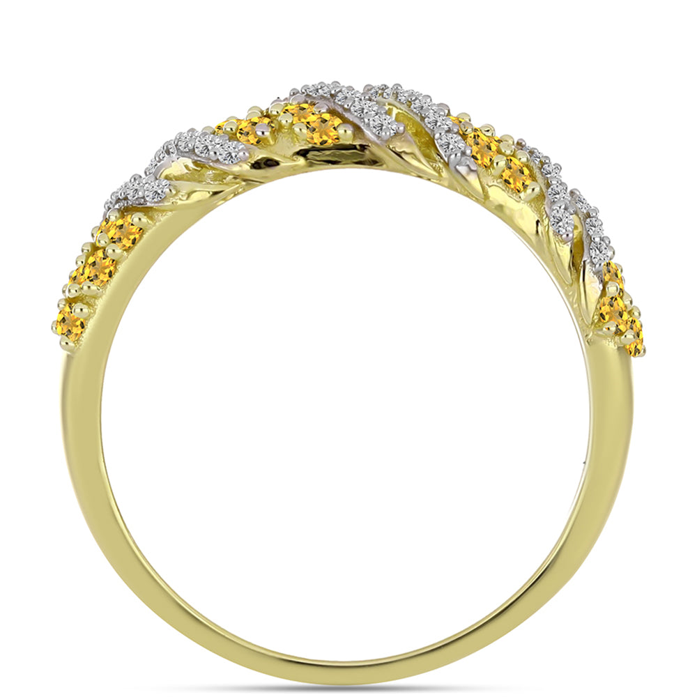 Arannyal Bevont Ezüst Gyűrű Kognak Kvarccal és Fehér Topázzal