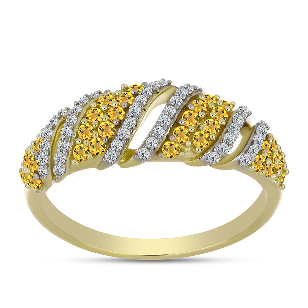 Arannyal Bevont Ezüst Gyűrű Kognak Kvarccal és Fehér Topázzal 3 