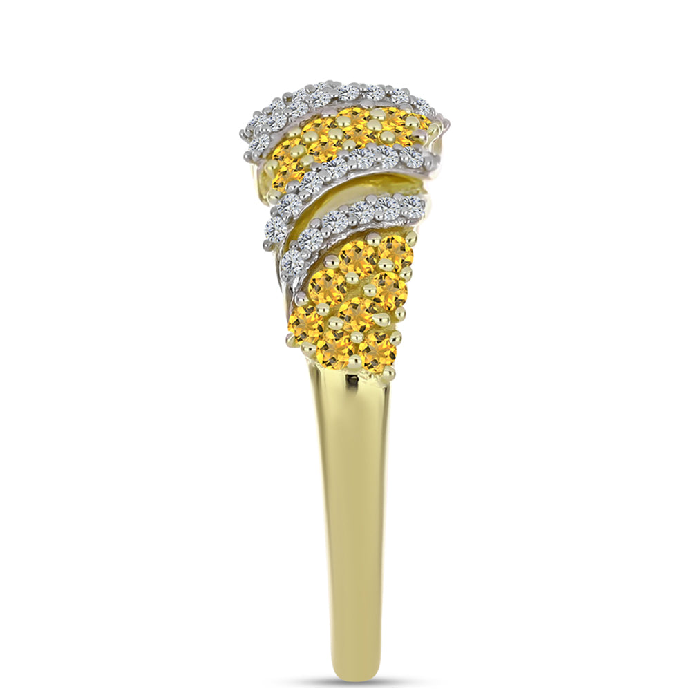 Arannyal Bevont Ezüst Gyűrű Kognak Kvarccal és Fehér Topázzal