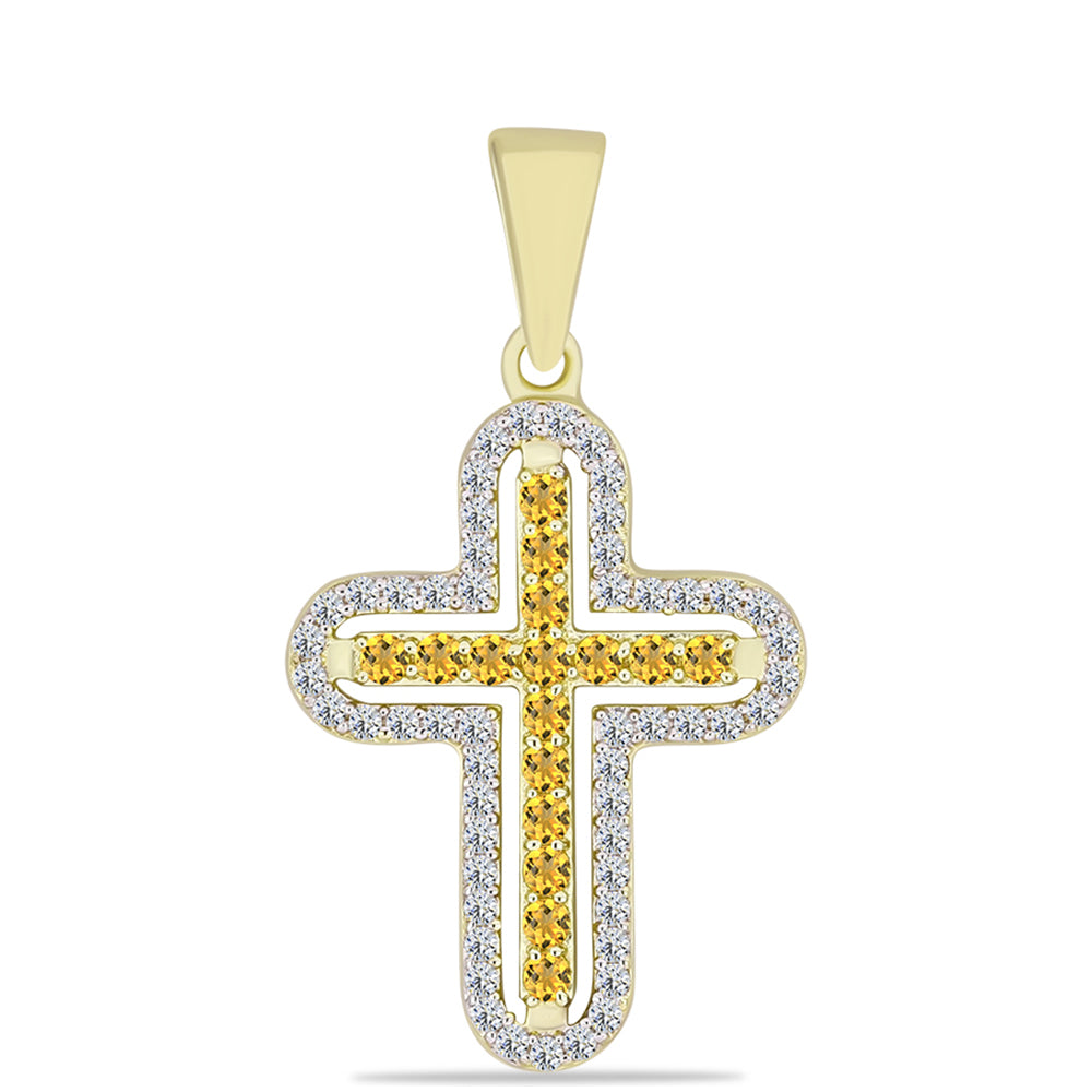 Kereszt Arannyal Bevont Ezüst Medál Kognak Kvarccal és Fehér Topázzal 1 