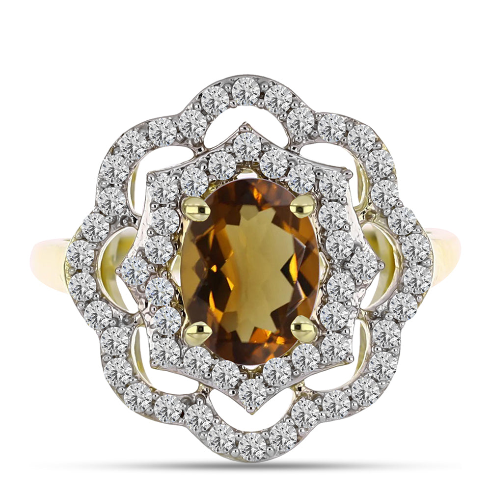 Arannyal Bevont Ezüst Gyűrű Kognak Kvarccal és Fehér Topázzal 1 