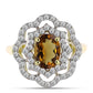 Arannyal Bevont Ezüst Gyűrű Kognak Kvarccal és Fehér Topázzal