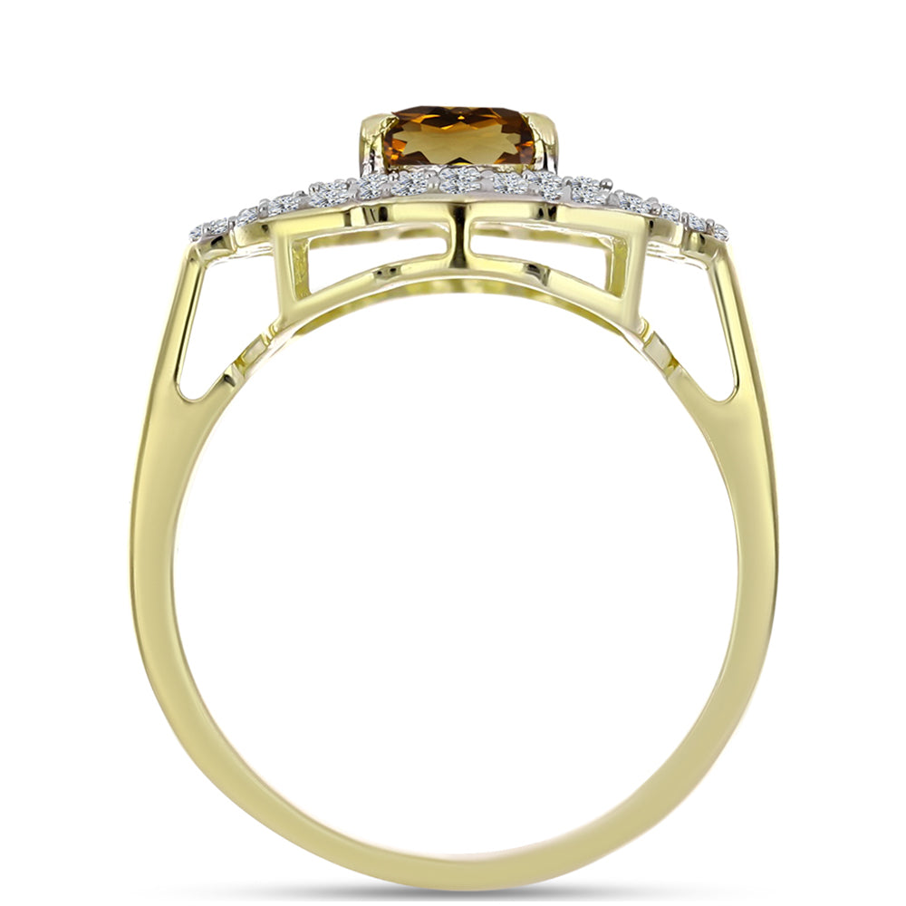 Arannyal Bevont Ezüst Gyűrű Kognak Kvarccal és Fehér Topázzal