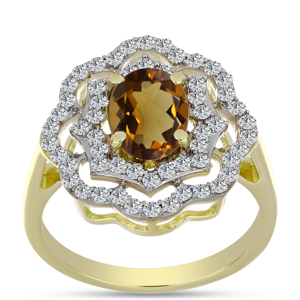 Arannyal Bevont Ezüst Gyűrű Kognak Kvarccal és Fehér Topázzal 3 