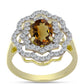 Arannyal Bevont Ezüst Gyűrű Kognak Kvarccal és Fehér Topázzal