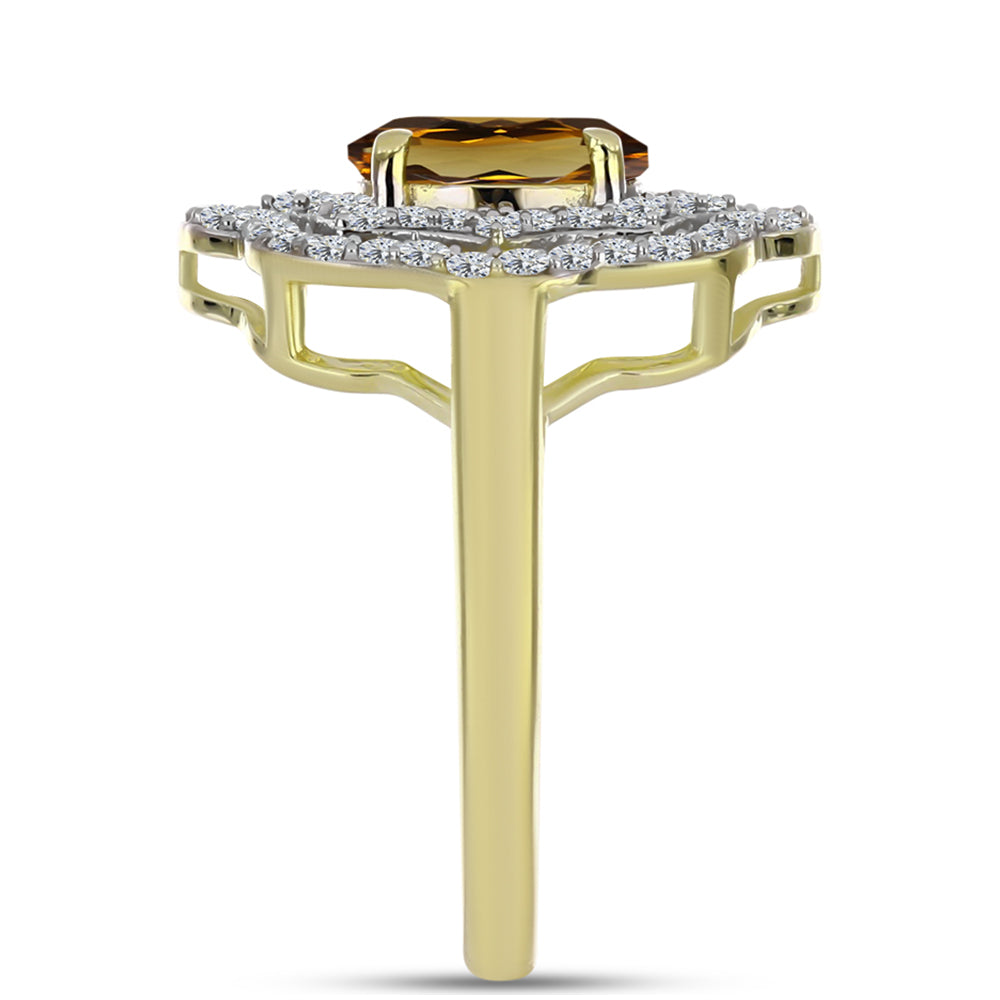 Arannyal Bevont Ezüst Gyűrű Kognak Kvarccal és Fehér Topázzal 4 