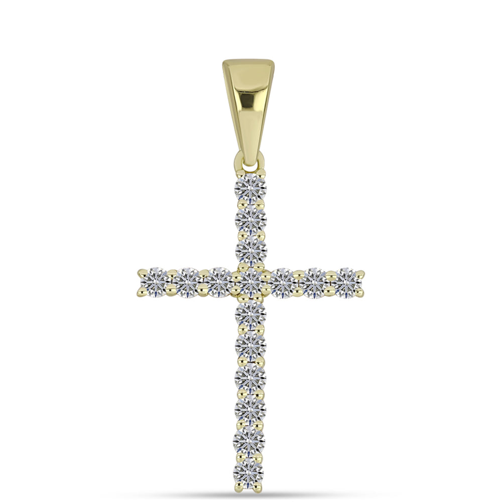 Kereszt Arannyal Bevont Ezüst Medál Minősített laboratóriumban előállított Gyémánttal