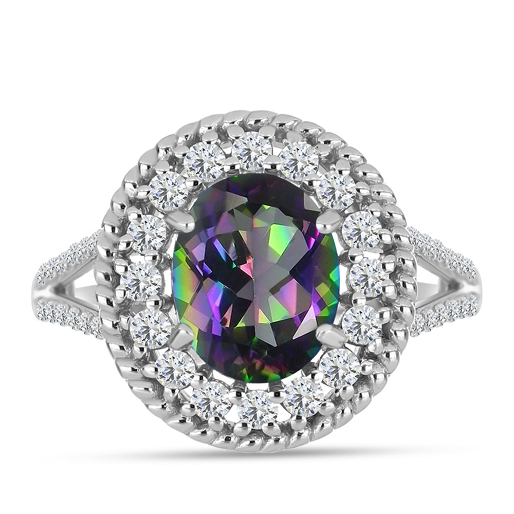 Ezüst Gyűrű Brazil Misztikus Zöld Kvarccal és Fehér Topázzal