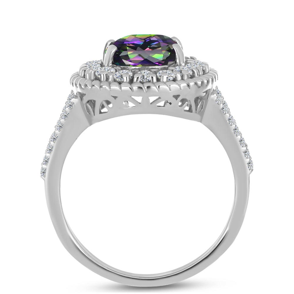 Ezüst Gyűrű Brazil Misztikus Zöld Kvarccal és Fehér Topázzal