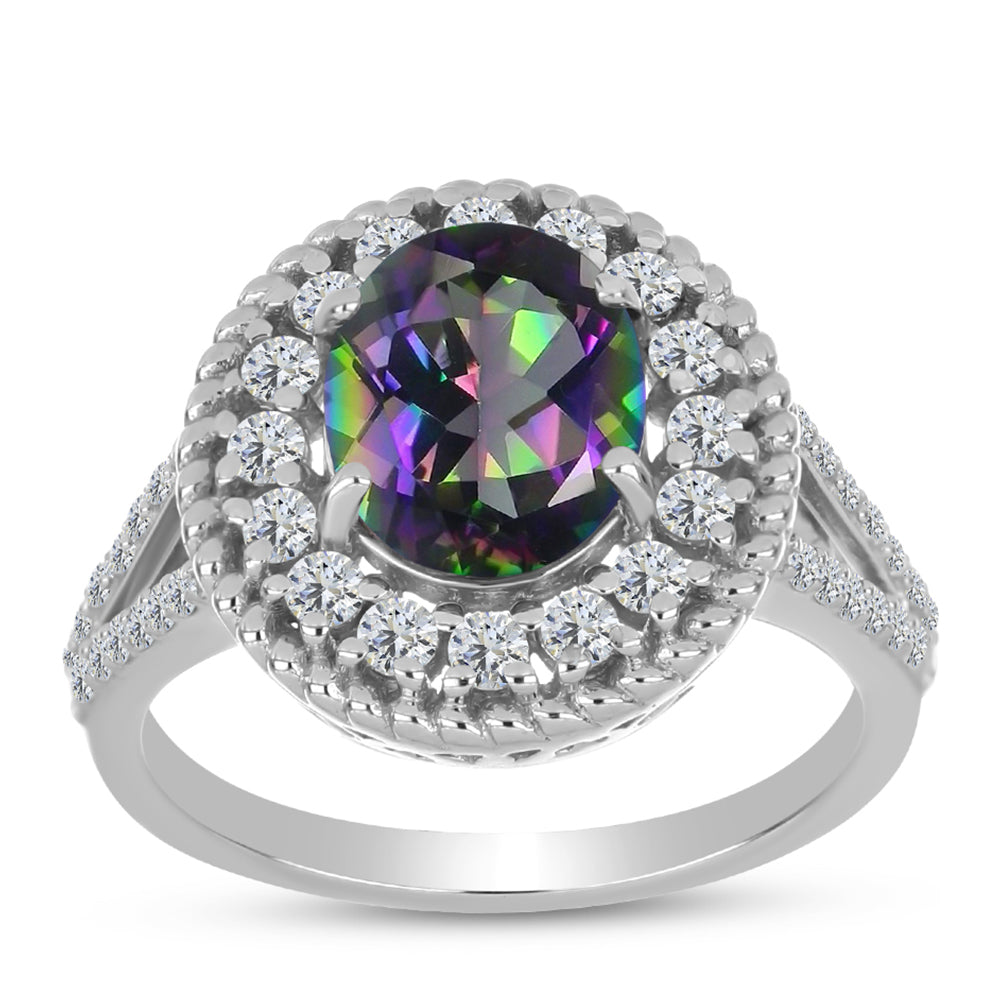 Ezüst Gyűrű Brazil Misztikus Zöld Kvarccal és Fehér Topázzal 3 