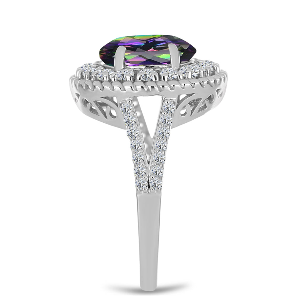 Ezüst Gyűrű Brazil Misztikus Zöld Kvarccal és Fehér Topázzal 4 