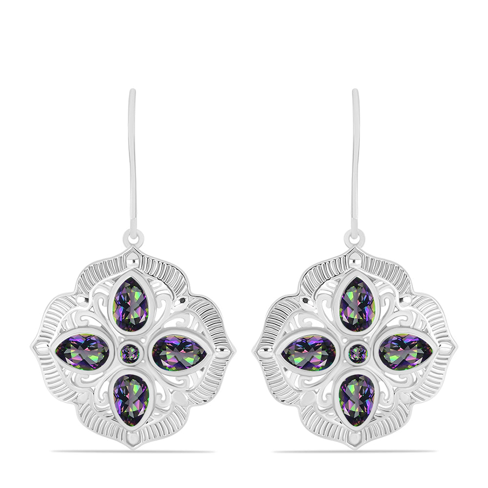 Ezüst Fülbevaló Brazil Misztikus Zöld Kvarccal