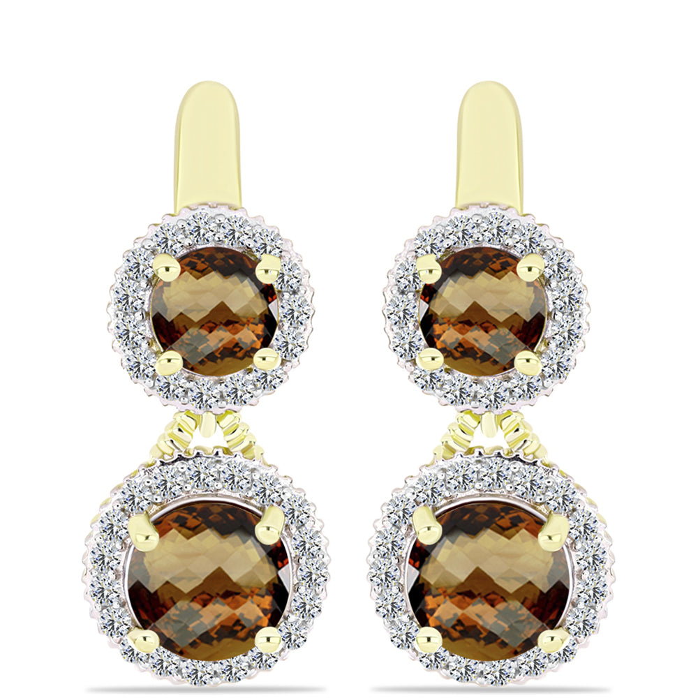 Arannyal Bevont Ezüst Fülbevaló Kognak Kvarccal és Fehér Topázzal 1 