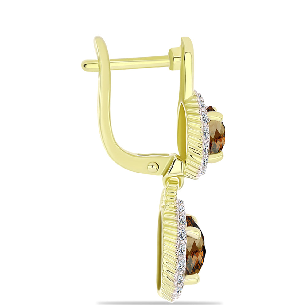 Arannyal Bevont Ezüst Fülbevaló Kognak Kvarccal és Fehér Topázzal