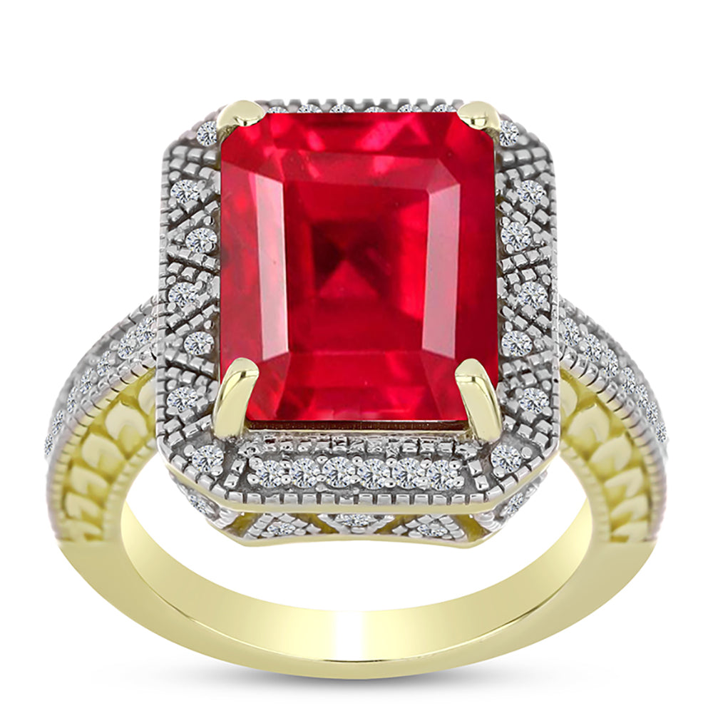 Arannyal Bevont Ezüst Gyűrű Vörös Acháttal és Fehér Topázzal