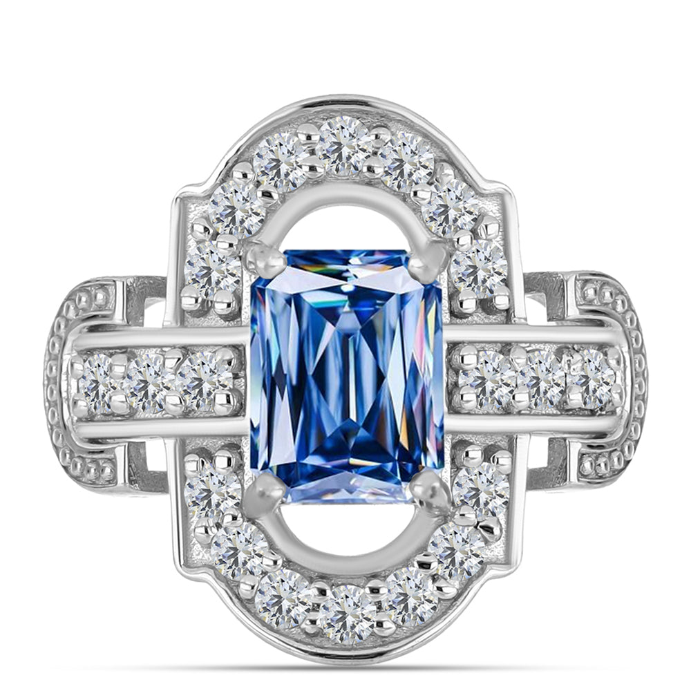 Ezüst Gyűrű Óceánkék Moissanite-tal és Fehér Topázzal