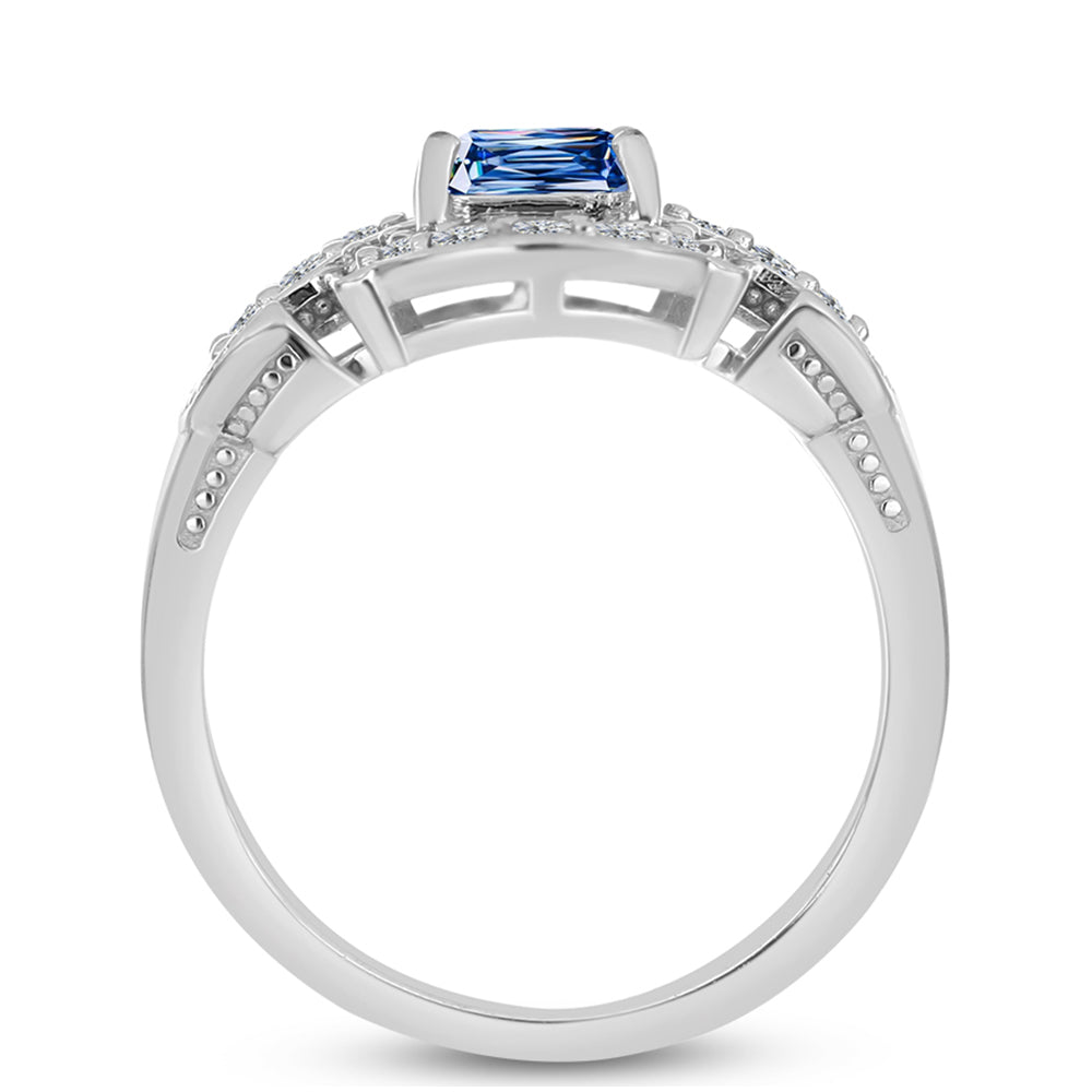 Ezüst Gyűrű Óceánkék Moissanite-tal és Fehér Topázzal