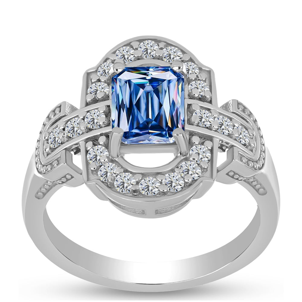 Ezüst Gyűrű Óceánkék Moissanite-tal és Fehér Topázzal 3 