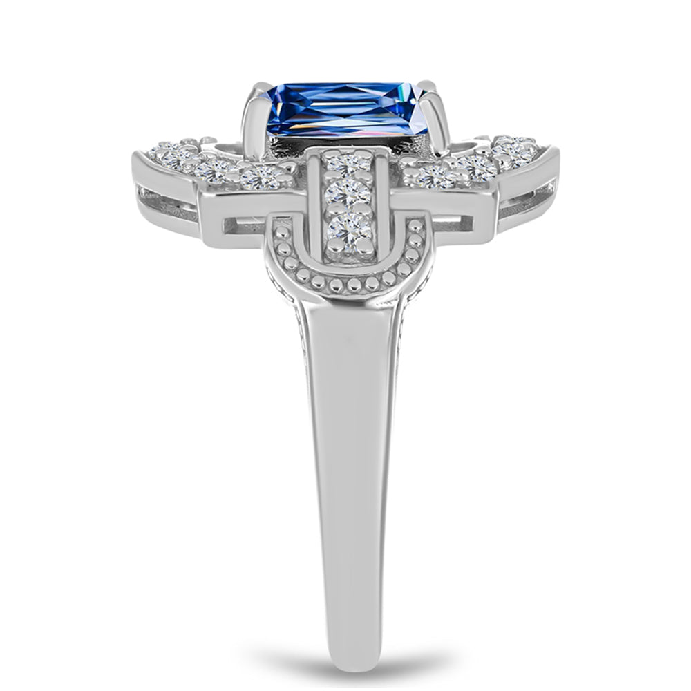 Ezüst Gyűrű Óceánkék Moissanite-tal és Fehér Topázzal 4 