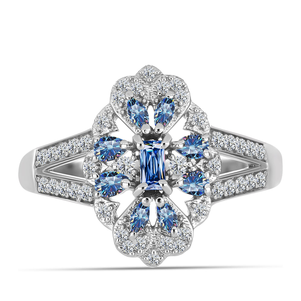 Ezüst Gyűrű Óceánkék Moissanite-tal és Fehér Topázzal 1 