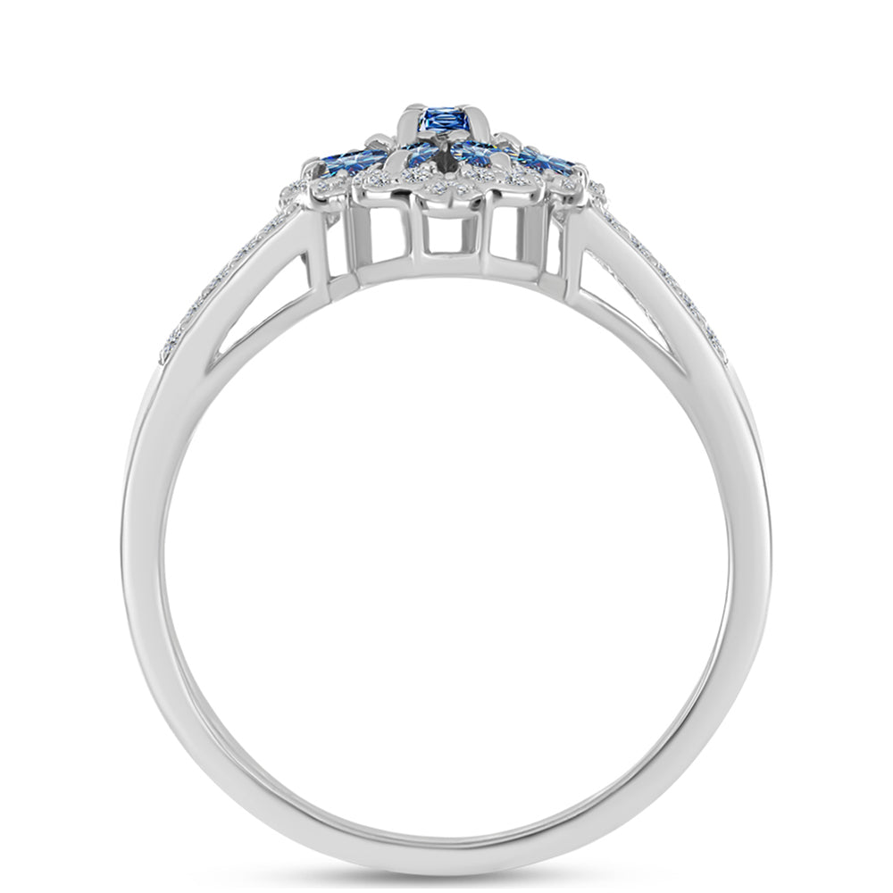Ezüst Gyűrű Óceánkék Moissanite-tal és Fehér Topázzal 2 